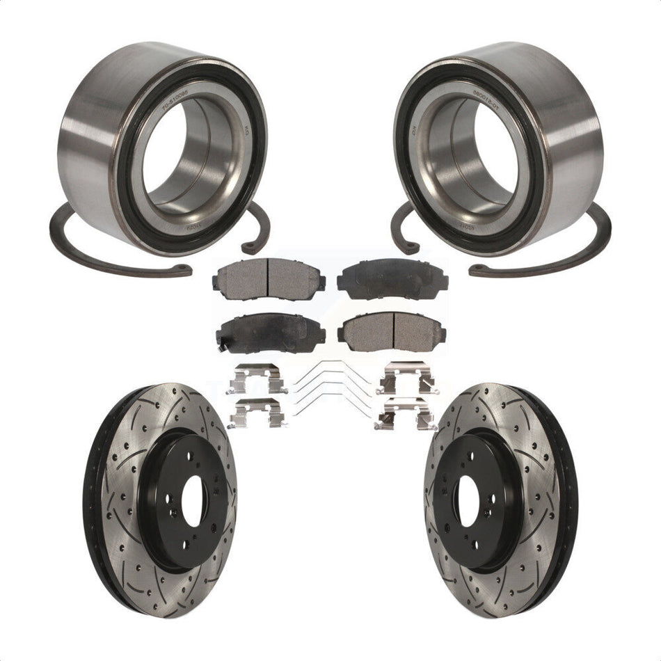 Front Wheel Bearing With Coated Drilled Slotted Disc Brake Rotors And Semi-Metallic Pads Kit For Honda Crosstour Accord KBB-101039