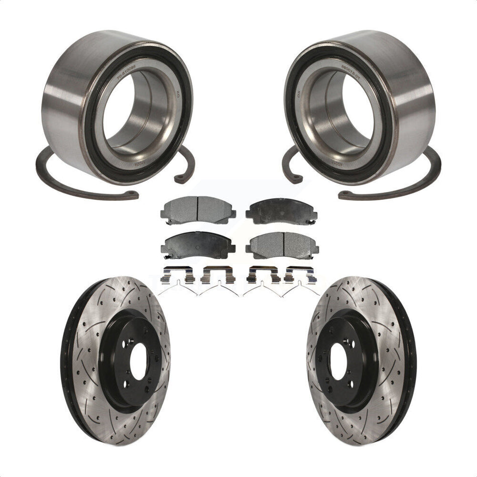 Front Wheel Bearing With Coated Drilled Slotted Disc Brake Rotors And Semi-Metallic Pads Kit For 2009-2014 Acura TL KBB-101040