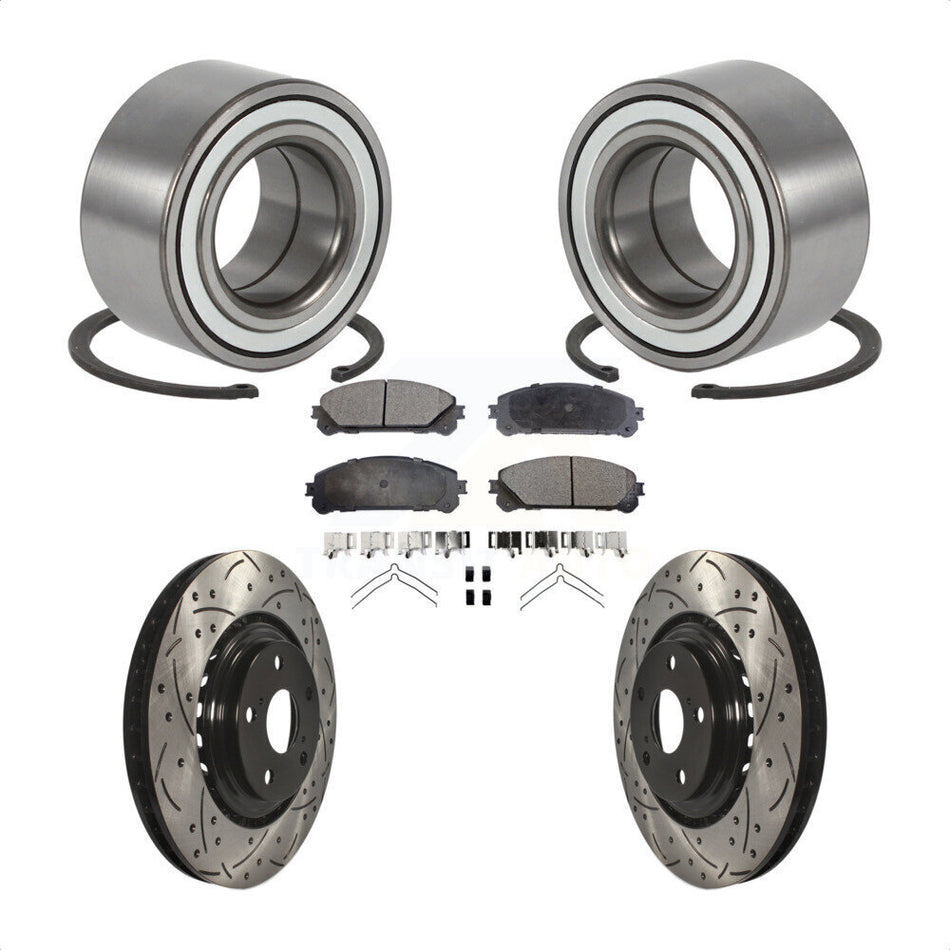 Front Wheel Bearing With Coated Drilled Slotted Disc Brake Rotors And Semi-Metallic Pads Kit For Toyota Highlander Sienna Lexus RX350 RX450h KBB-101041