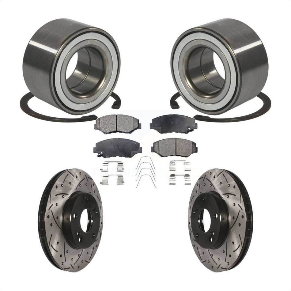 Front Wheel Bearing With Coated Drilled Slotted Disc Brake Rotors And Semi-Metallic Pads Kit For Honda CR-Z Fit KBB-101042