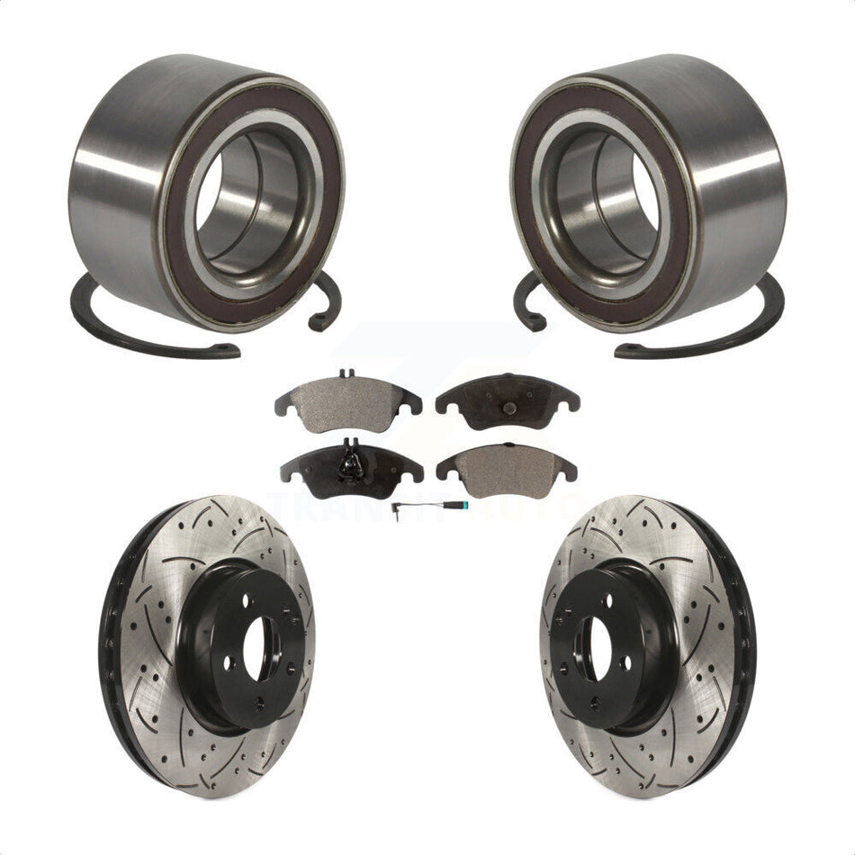 Front Wheel Bearing With Coated Drilled Slotted Disc Brake Rotors And Semi-Metallic Pads Kit For Mercedes-Benz E350 C300 E400 C350 E250 KBB-101045