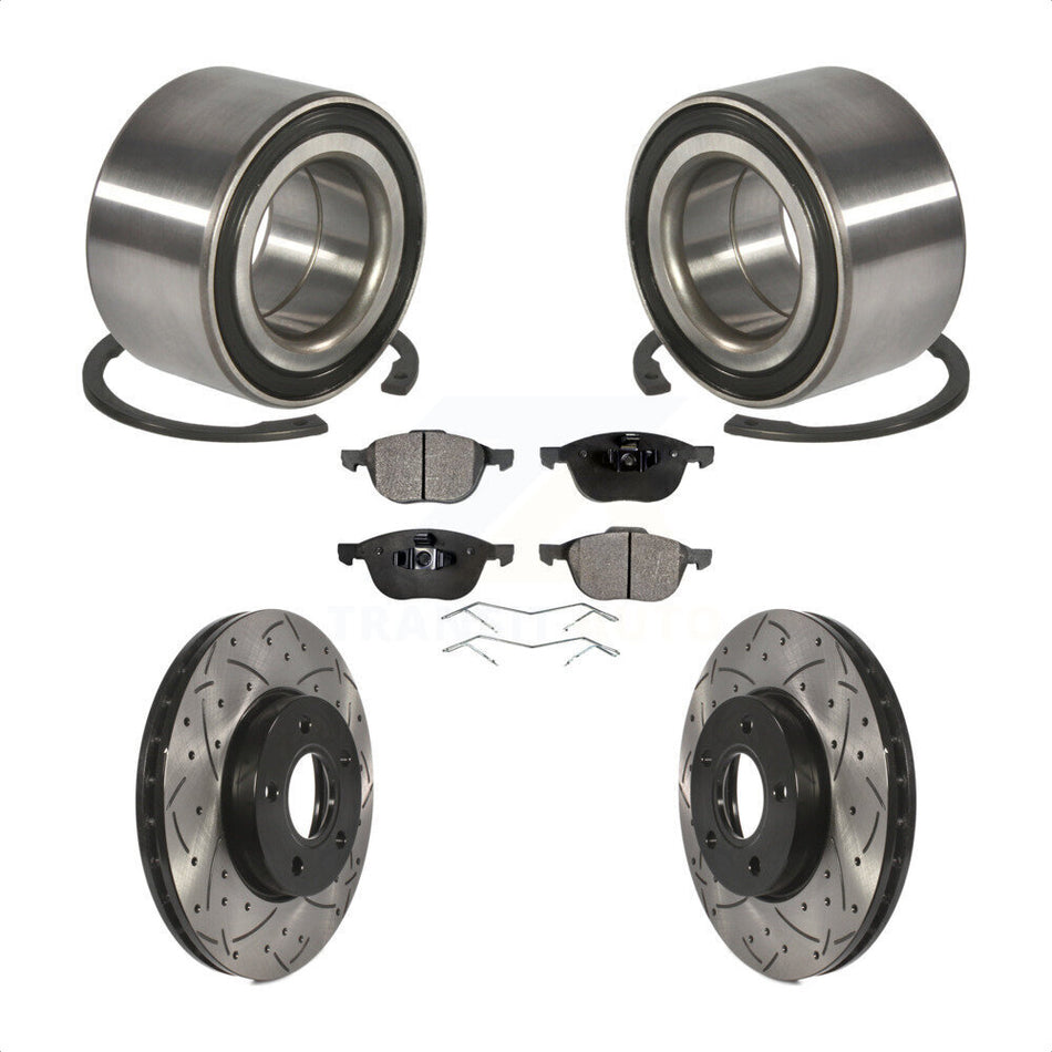 Front Wheel Bearing With Coated Drilled Slotted Disc Brake Rotors And Semi-Metallic Pads Kit For Ford Focus C-Max KBB-101046