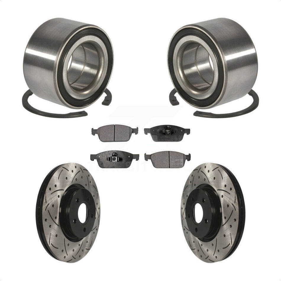 Front Wheel Bearing With Coated Drilled Slotted Disc Brake Rotors And Semi-Metallic Pads Kit For Ford Escape Connect Lincoln MKC KBB-101048