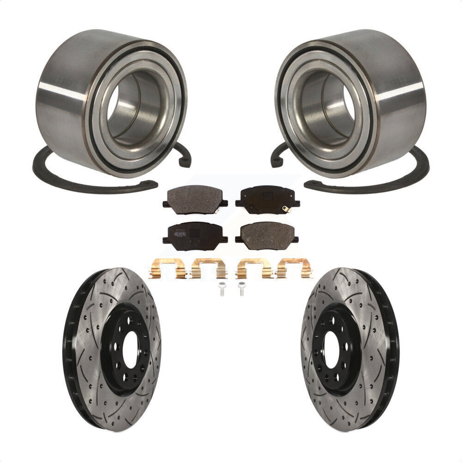 Front Wheel Bearing With Coated Drilled Slotted Disc Brake Rotors And Semi-Metallic Pads Kit For 2016-2018 Fiat 500X KBB-101056