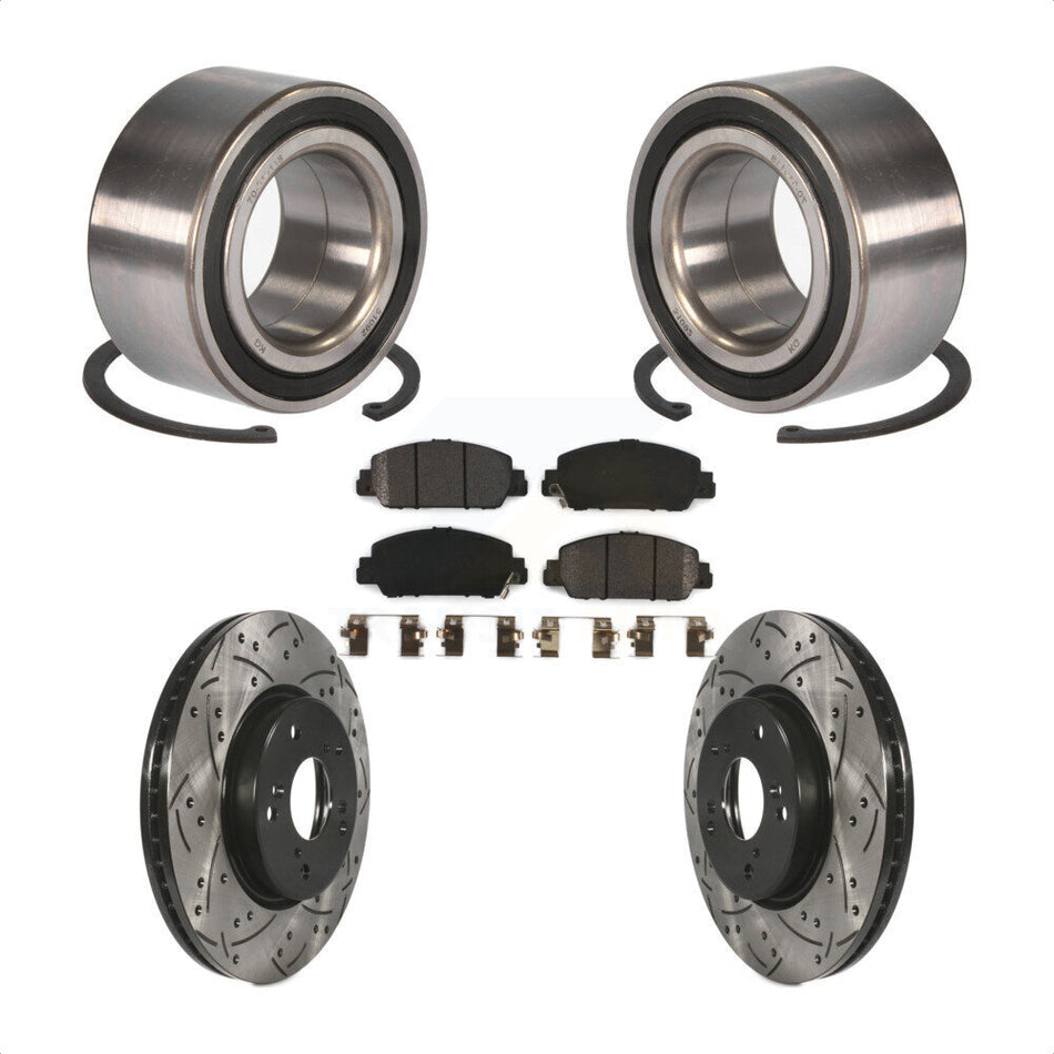 Front Wheel Bearing With Coated Drilled Slotted Disc Brake Rotors And Semi-Metallic Pads Kit For Honda Accord KBB-101067