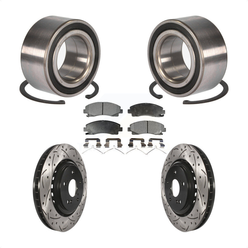 Front Wheel Bearing With Coated Drilled Slotted Disc Brake Rotors And Semi-Metallic Pads Kit For 2015-2019 Acura TLX KBB-101068