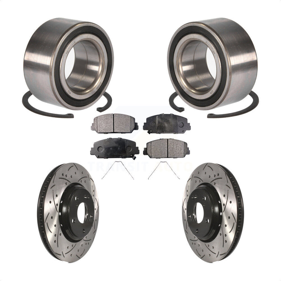 Front Wheel Bearing With Coated Drilled Slotted Disc Brake Rotors And Semi-Metallic Pads Kit For Honda Accord KBB-101070