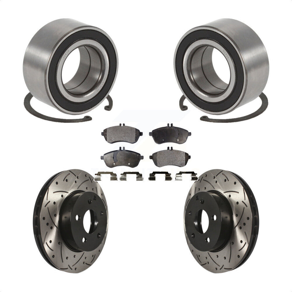 Front Wheel Bearing With Coated Drilled Slotted Disc Brake Rotors And Semi-Metallic Pads Kit For 2010-2010 Mercedes-Benz C300 C250 AWD KBB-101072