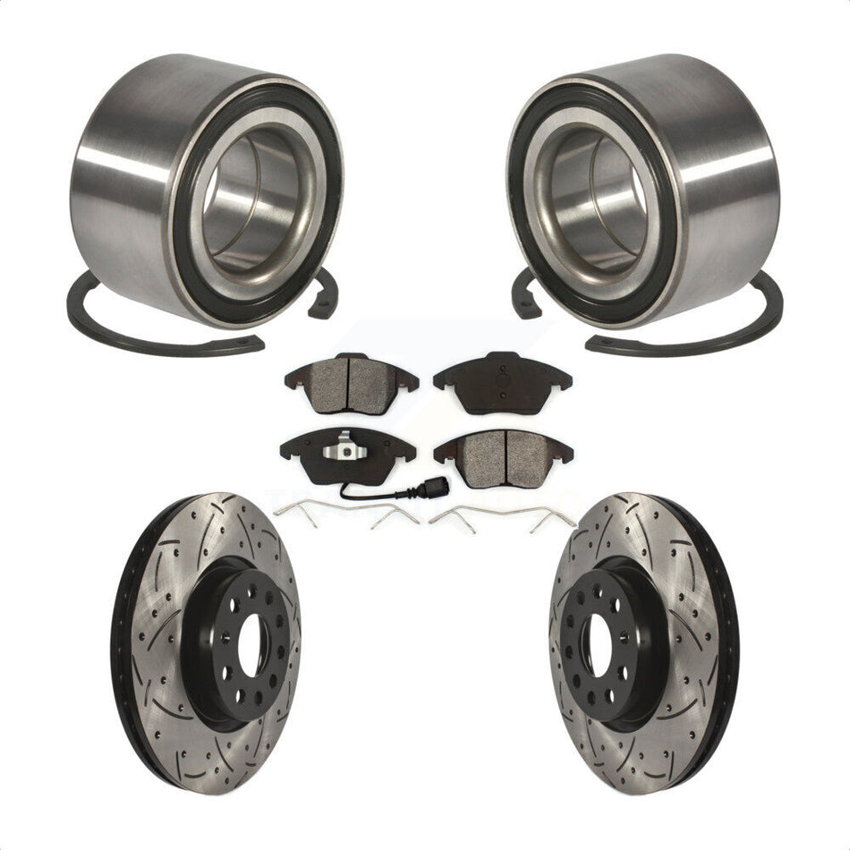 Front Wheel Bearing Coated Drilled Slotted Disc Brake Rotors And Semi-Metallic Pads Kit For 2005 Volkswagen Jetta 7th 8th Digit Of VIN Is "1K" With 312mm Diameter Rotor KBB-101073