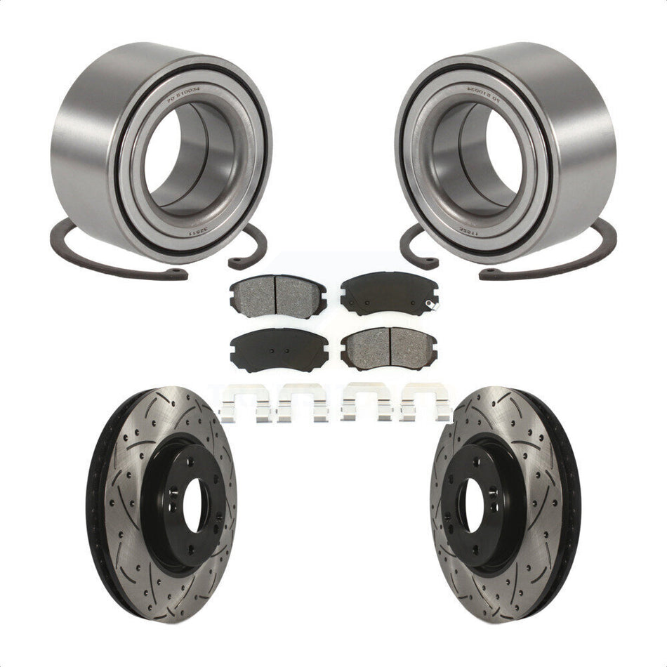 Front Wheel Bearing With Coated Drilled Slotted Disc Brake Rotors And Semi-Metallic Pads Kit For 2006-2010 Hyundai Sonata 3.3L KBB-101077