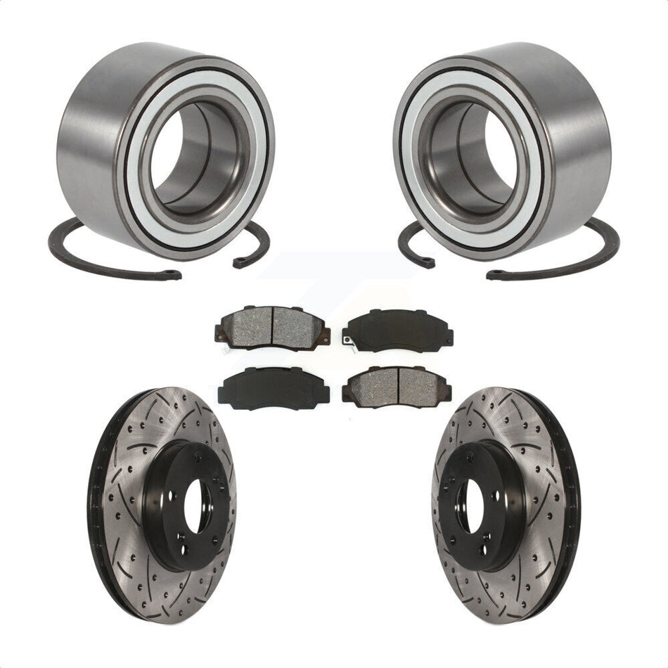 Front Wheel Bearing With Coated Drilled Slotted Disc Brake Rotors And Semi-Metallic Pads Kit For 1998-2002 Honda Accord 3.0L KBB-101078