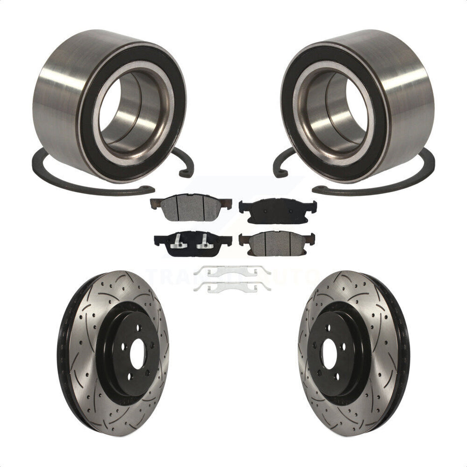 Front Wheel Bearing With Coated Drilled Slotted Disc Brake Rotors And Semi-Metallic Pads Kit For 2015 Ford Edge AWD KBB-101082