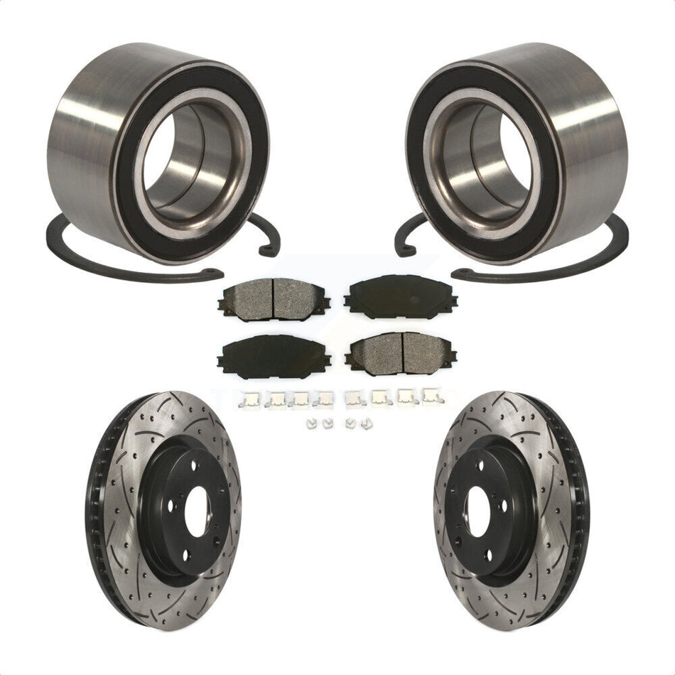 Front Wheel Bearing With Coated Drilled Slotted Disc Brake Rotors And Semi-Metallic Pads Kit For Toyota Matrix Pontiac Vibe KBB-101083