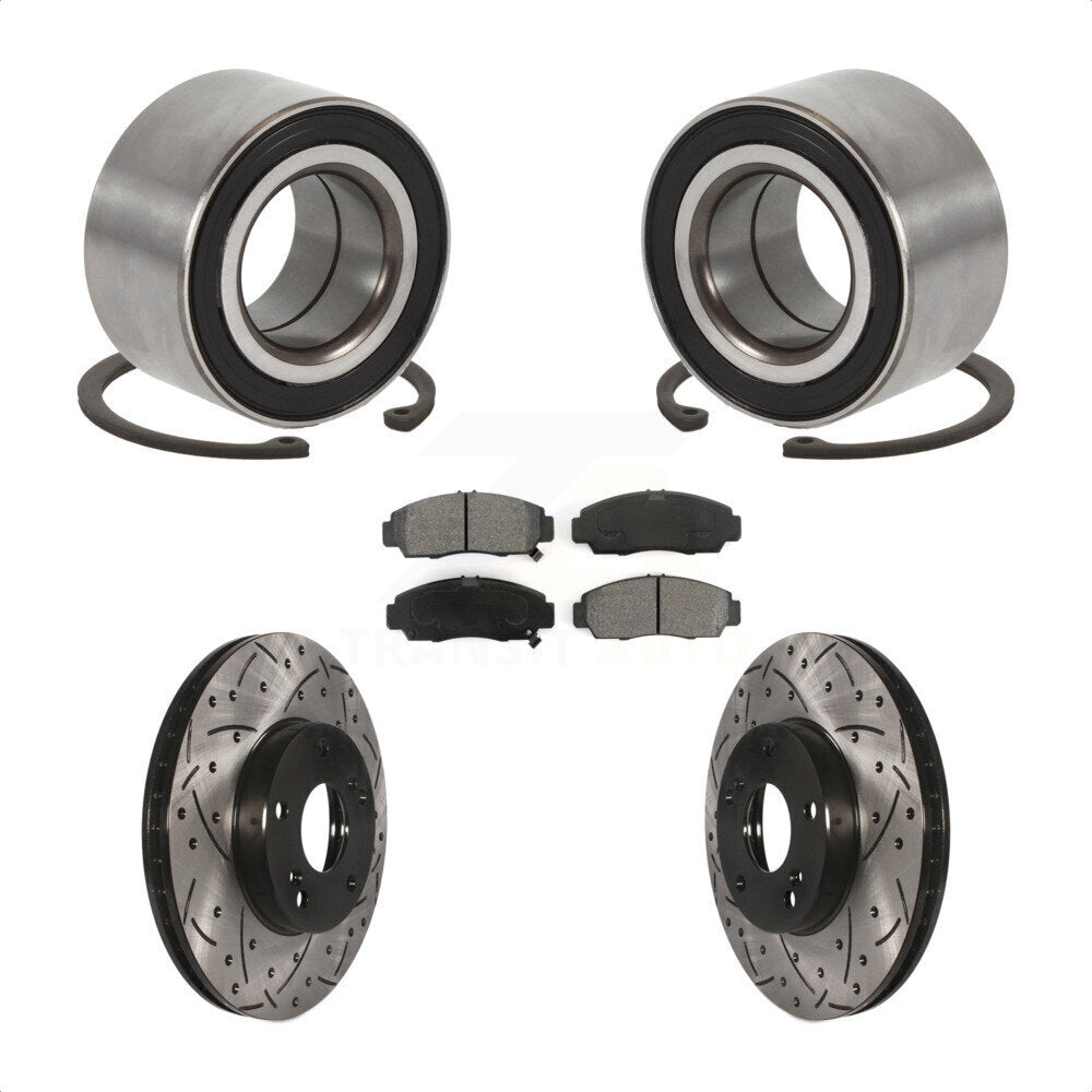 Front Wheel Bearing Coated Drilled Slotted Disc Brake Rotor And Pads Kit For Honda Accord KBB-101089