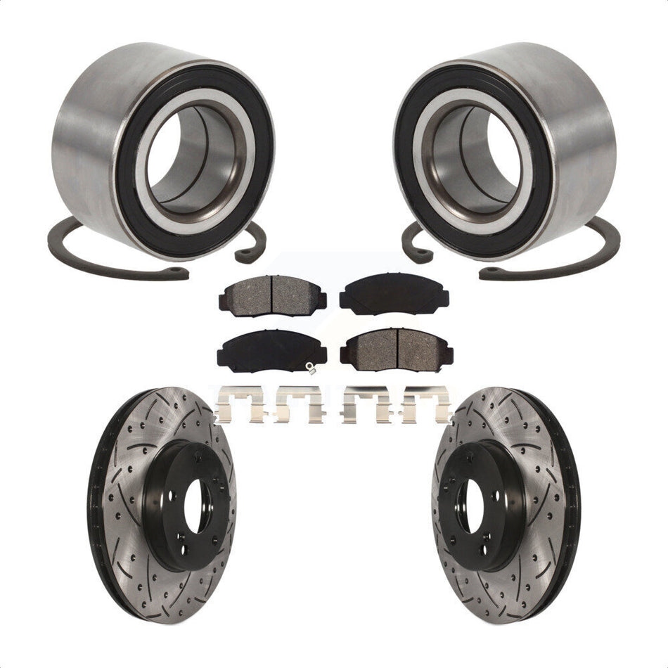 Front Wheel Bearing With Coated Drilled Slotted Disc Brake Rotors And Semi-Metallic Pads Kit For Honda Accord Acura CSX KBB-101091