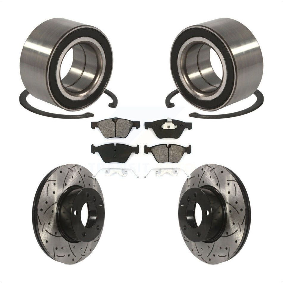 Front Wheel Bearing With Coated Drilled Slotted Disc Brake Rotors And Semi-Metallic Pads Kit For 2008 BMW 328xi To 08 07 KBB-101097