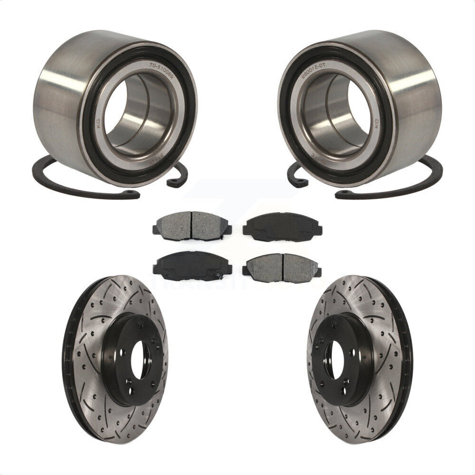 Front Wheel Bearing With Coated Drilled Slotted Disc Brake Rotors And Semi-Metallic Pads Kit For 2014-2015 Honda Civic Touring KBB-101101