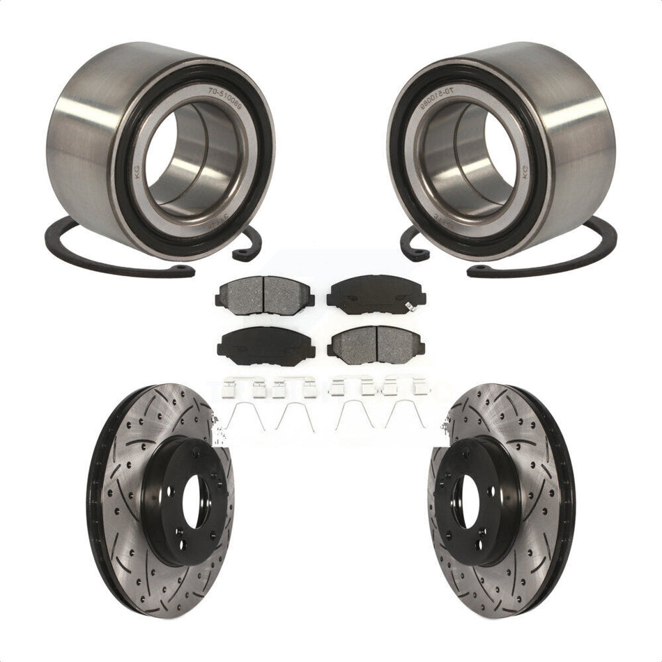Front Wheel Bearing With Coated Drilled Slotted Disc Brake Rotors And Semi-Metallic Pads Kit For Honda Civic KBB-101103