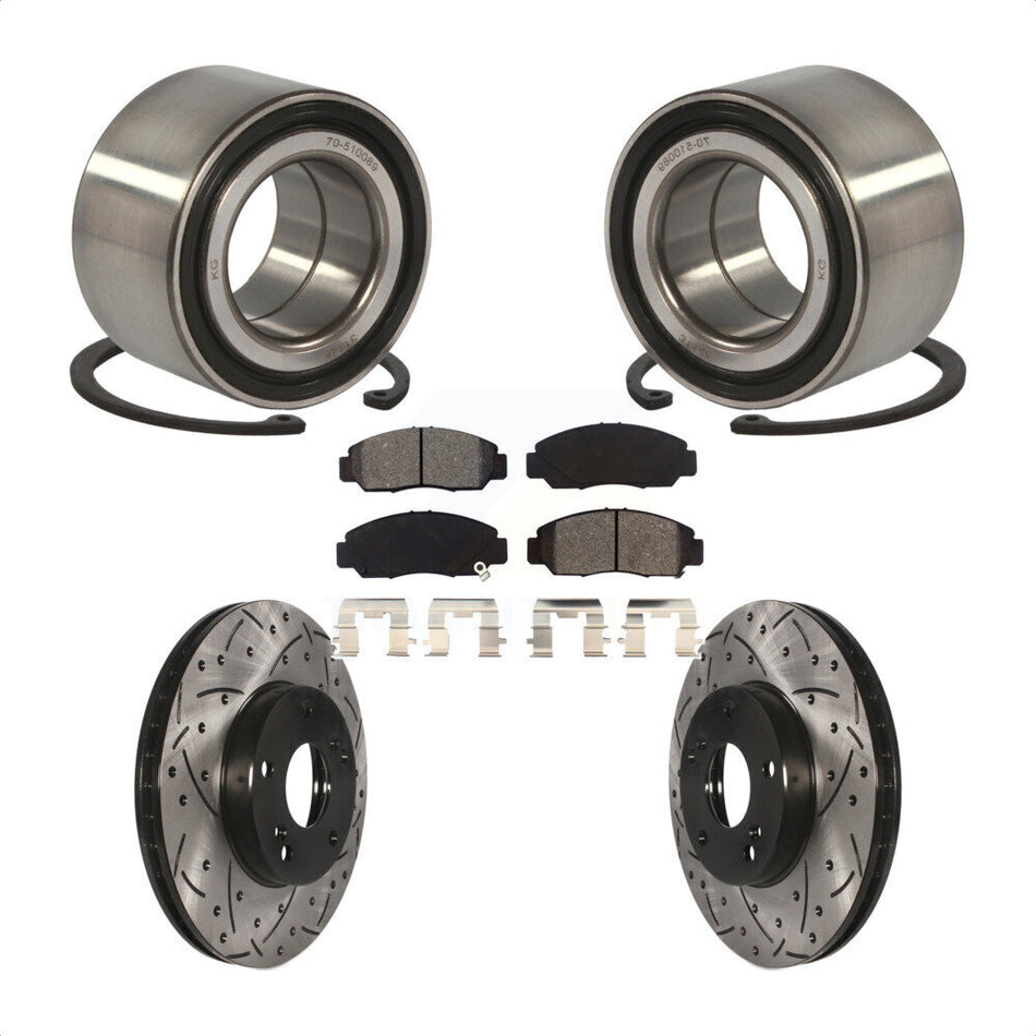 Front Wheel Bearing With Coated Drilled Slotted Disc Brake Rotors And Semi-Metallic Pads Kit For 2006-2010 Honda Civic GX KBB-101104