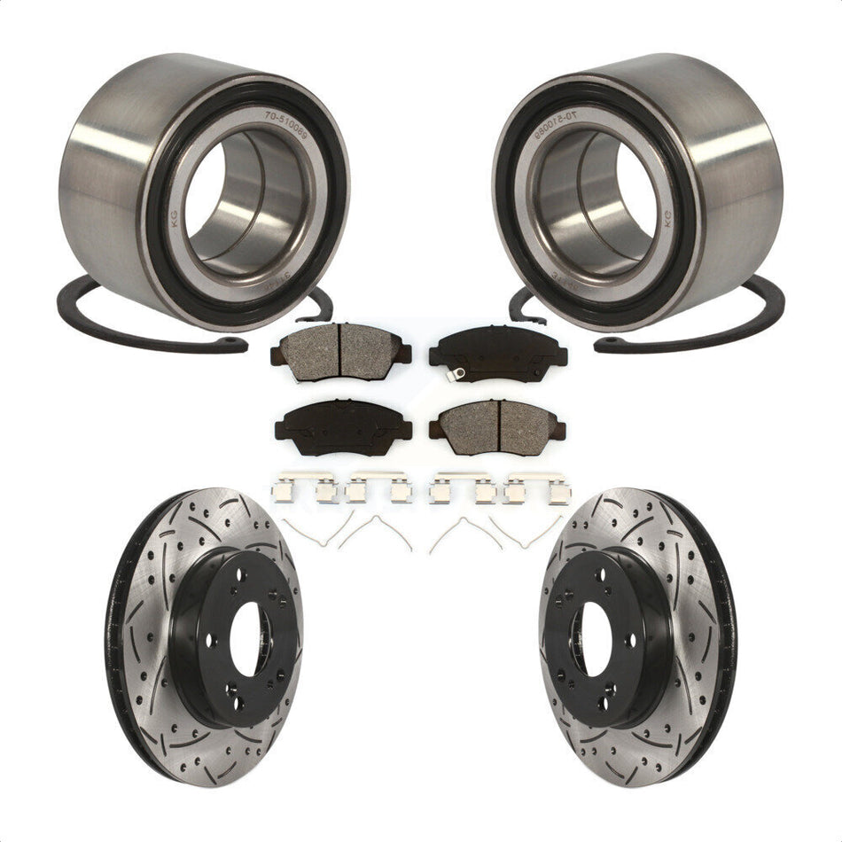 Front Wheel Bearing With Coated Drilled Slotted Disc Brake Rotors And Semi-Metallic Pads Kit For Honda Civic Acura ILX KBB-101108