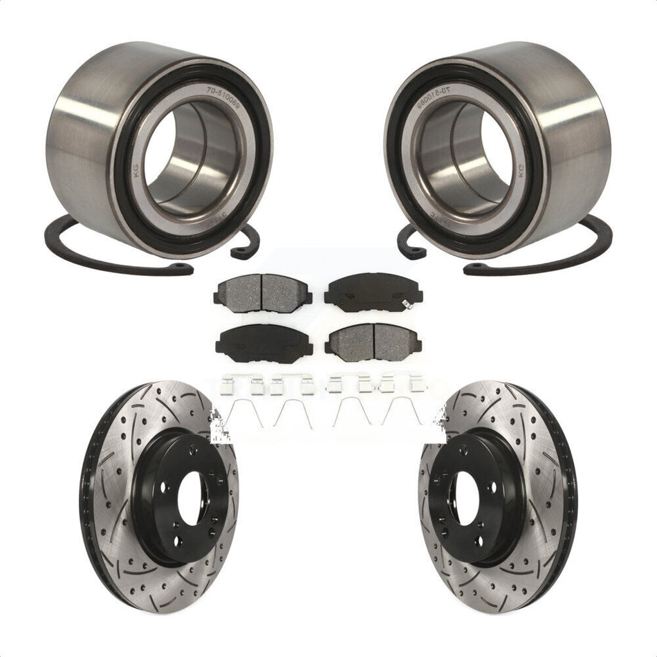 Front Wheel Bearing With Coated Drilled Slotted Disc Brake Rotors And Semi-Metallic Pads Kit For Honda Civic KBB-101110
