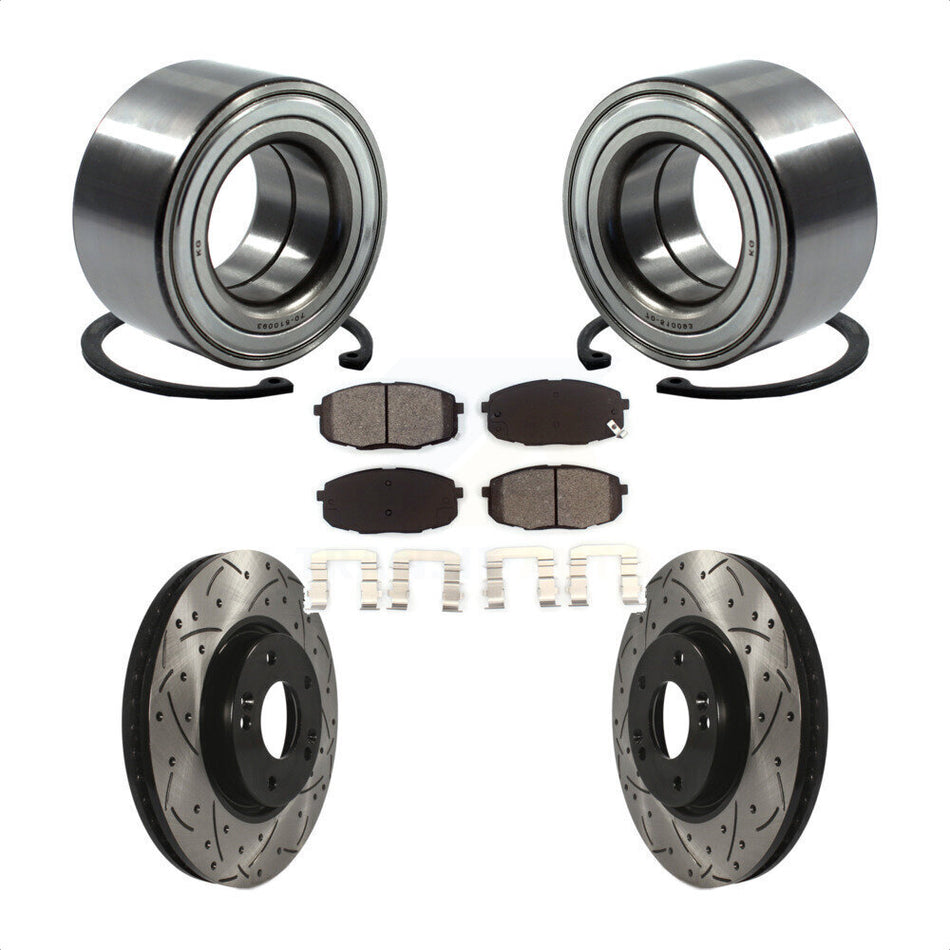 Front Wheel Bearing With Coated Drilled Slotted Disc Brake Rotors And Semi-Metallic Pads Kit For Kia Forte Koup Forte5 KBB-101118