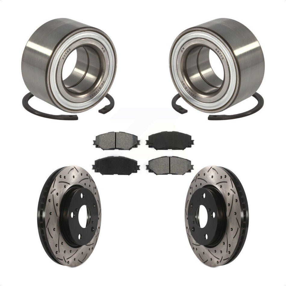 Front Wheel Bearing With Coated Drilled Slotted Disc Brake Rotors And Semi-Metallic Pads Kit For 2017-2018 Toyota Prius V KBB-101124