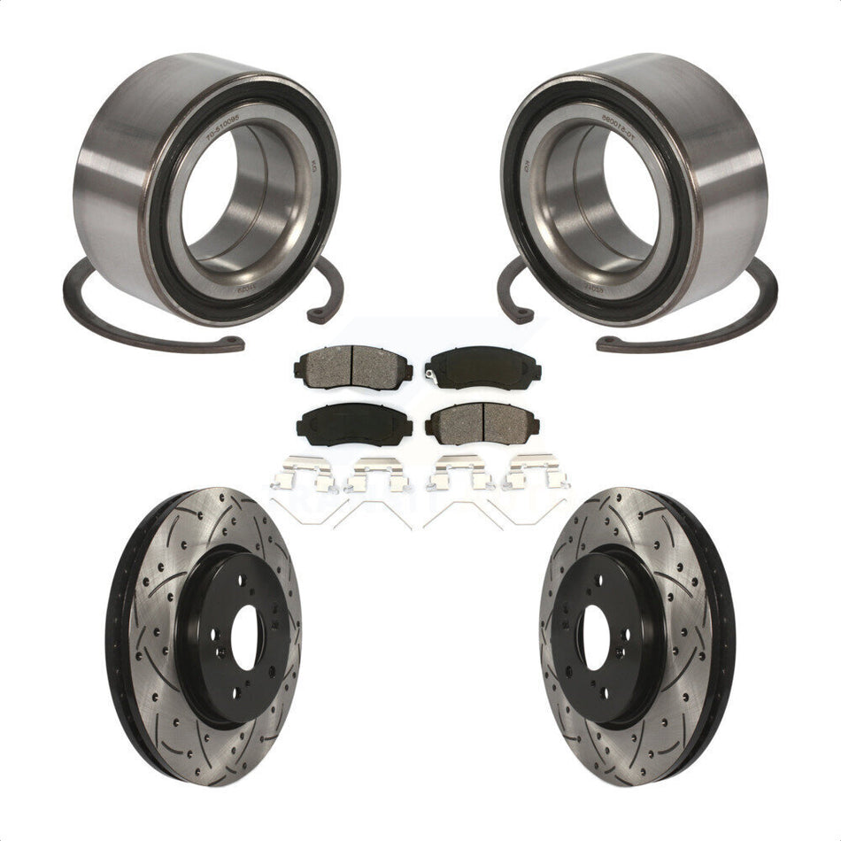Front Wheel Bearing With Coated Drilled Slotted Disc Brake Rotors And Semi-Metallic Pads Kit For Honda Crosstour Accord KBB-101128
