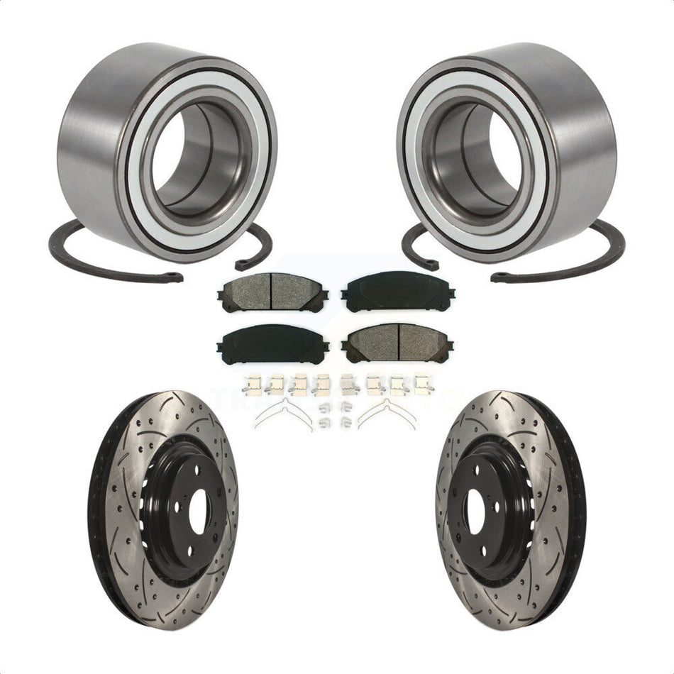 Front Wheel Bearing With Coated Drilled Slotted Disc Brake Rotors And Semi-Metallic Pads Kit For Toyota Highlander Sienna Lexus RX350 RX450h KBB-101130