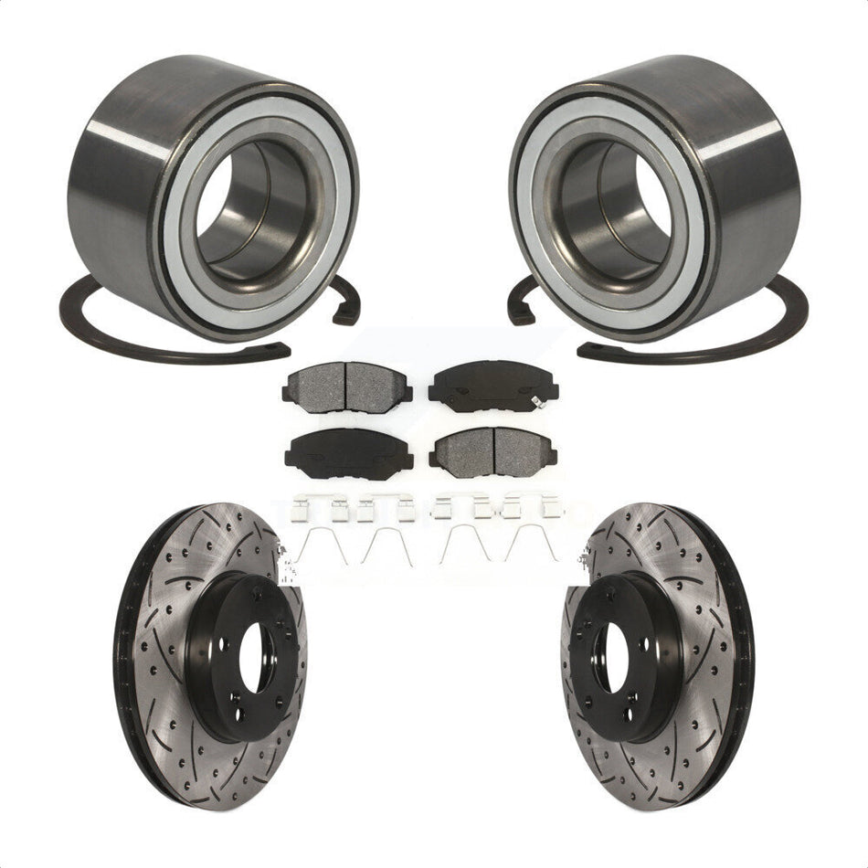 Front Wheel Bearing With Coated Drilled Slotted Disc Brake Rotors And Semi-Metallic Pads Kit For Honda CR-Z Fit KBB-101131