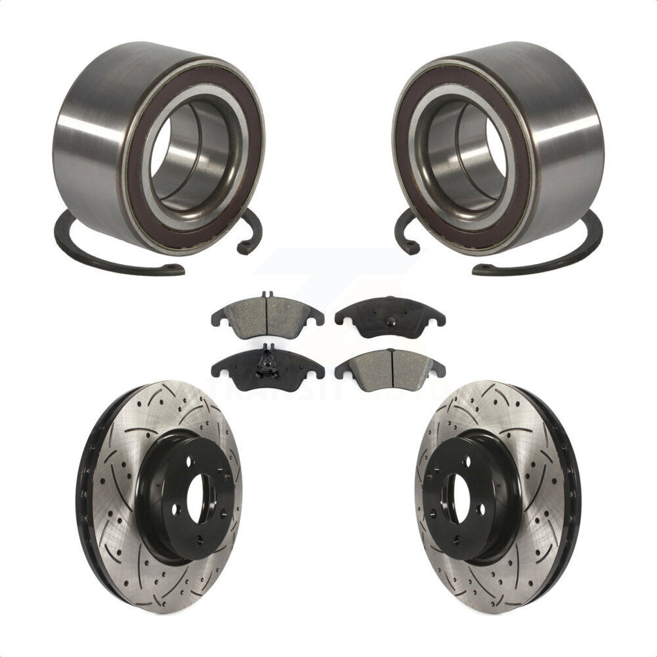 Front Wheel Bearing With Coated Drilled Slotted Disc Brake Rotors And Semi-Metallic Pads Kit For Mercedes-Benz E350 C300 E400 C350 E250 KBB-101134