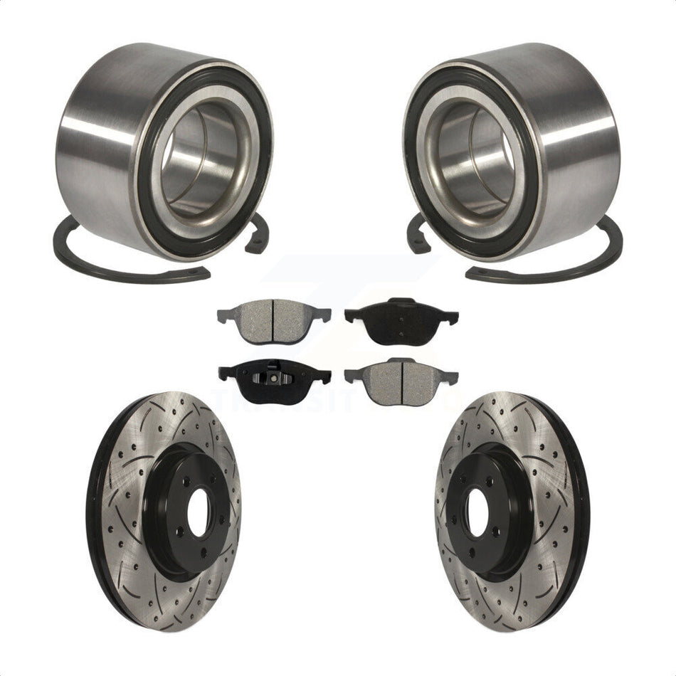 Front Wheel Bearing With Coated Drilled Slotted Disc Brake Rotors And Semi-Metallic Pads Kit For 2014 Ford Connect 104.8" wheel base KBB-101136