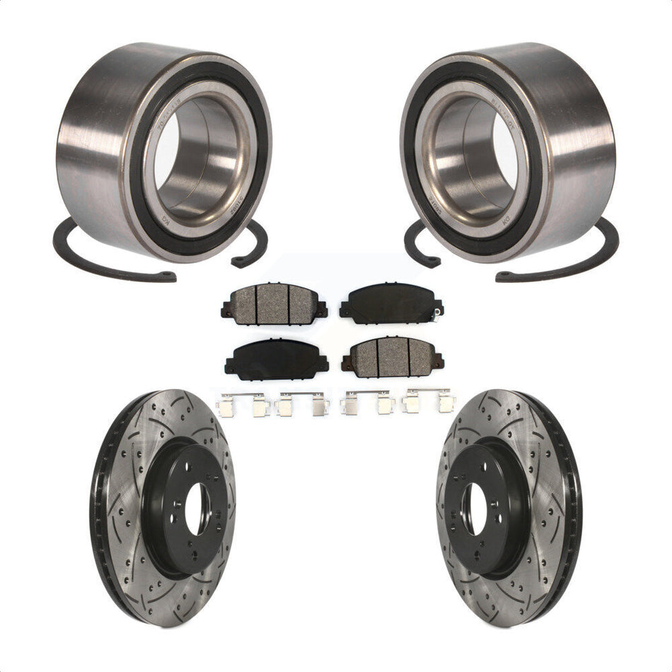 Front Wheel Bearing With Coated Drilled Slotted Disc Brake Rotors And Semi-Metallic Pads Kit For Honda Accord KBB-101154