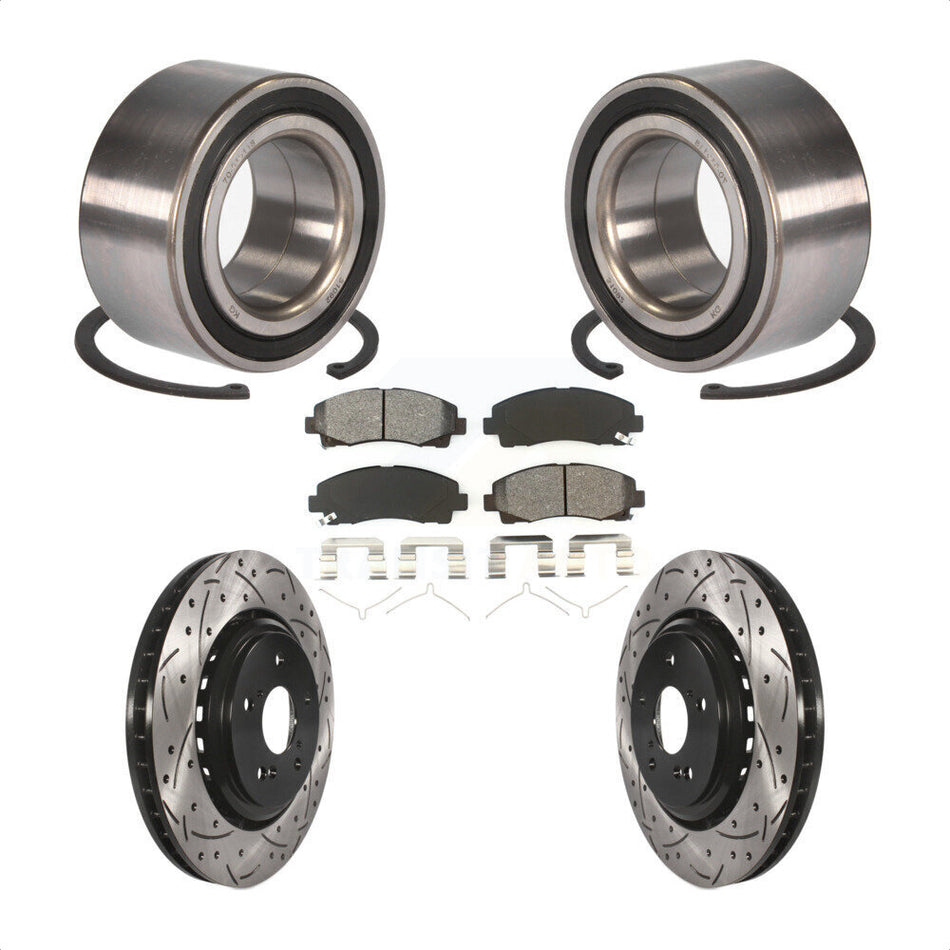 Front Wheel Bearing With Coated Drilled Slotted Disc Brake Rotors And Semi-Metallic Pads Kit For 2015-2019 Acura TLX KBB-101155