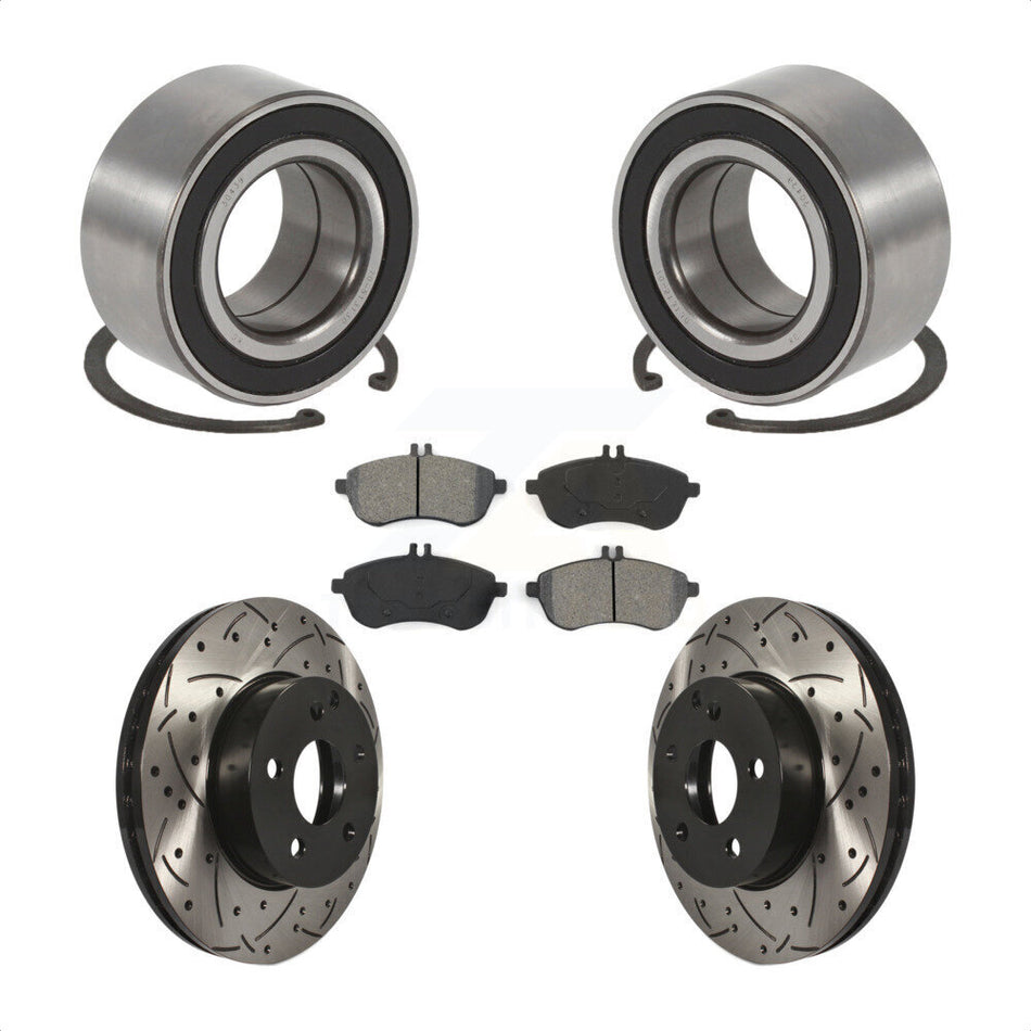 Front Wheel Bearing With Coated Drilled Slotted Disc Brake Rotors And Semi-Metallic Pads Kit For 2010-2010 Mercedes-Benz C300 C250 AWD KBB-101159