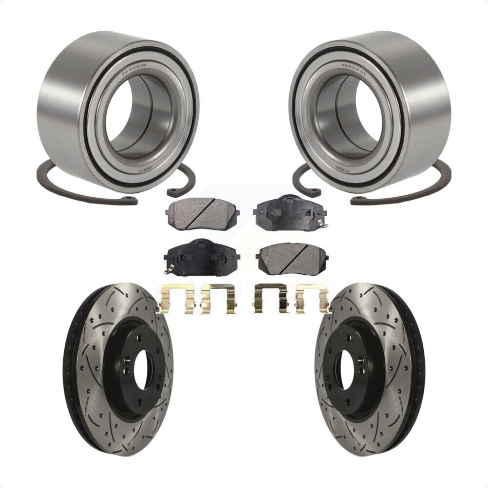 Front Wheel Bearing With Coated Drilled Slotted Disc Brake Rotors And Ceramic Pads Kit For Hyundai Tucson Kia Sportage KBB-101162