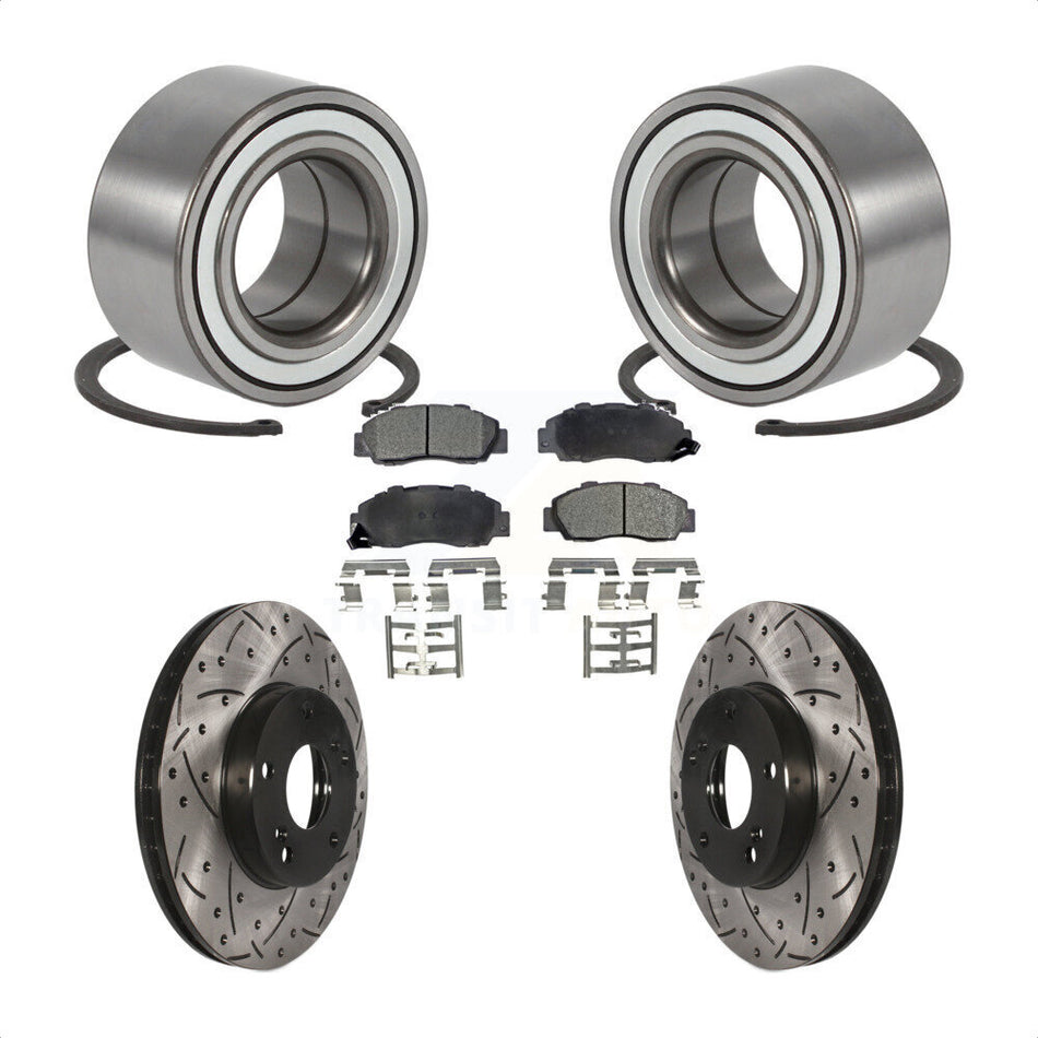 Front Wheel Bearing With Coated Drilled Slotted Disc Brake Rotors And Ceramic Pads Kit For 1998-2002 Honda Accord 3.0L KBB-101165
