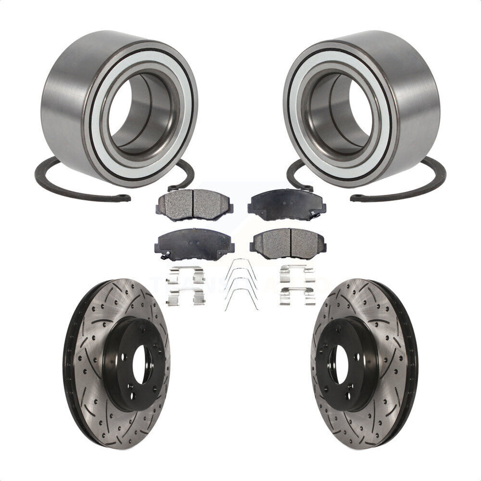 Front Wheel Bearing With Coated Drilled Slotted Disc Brake Rotors And Ceramic Pads Kit For Honda Element KBB-101166