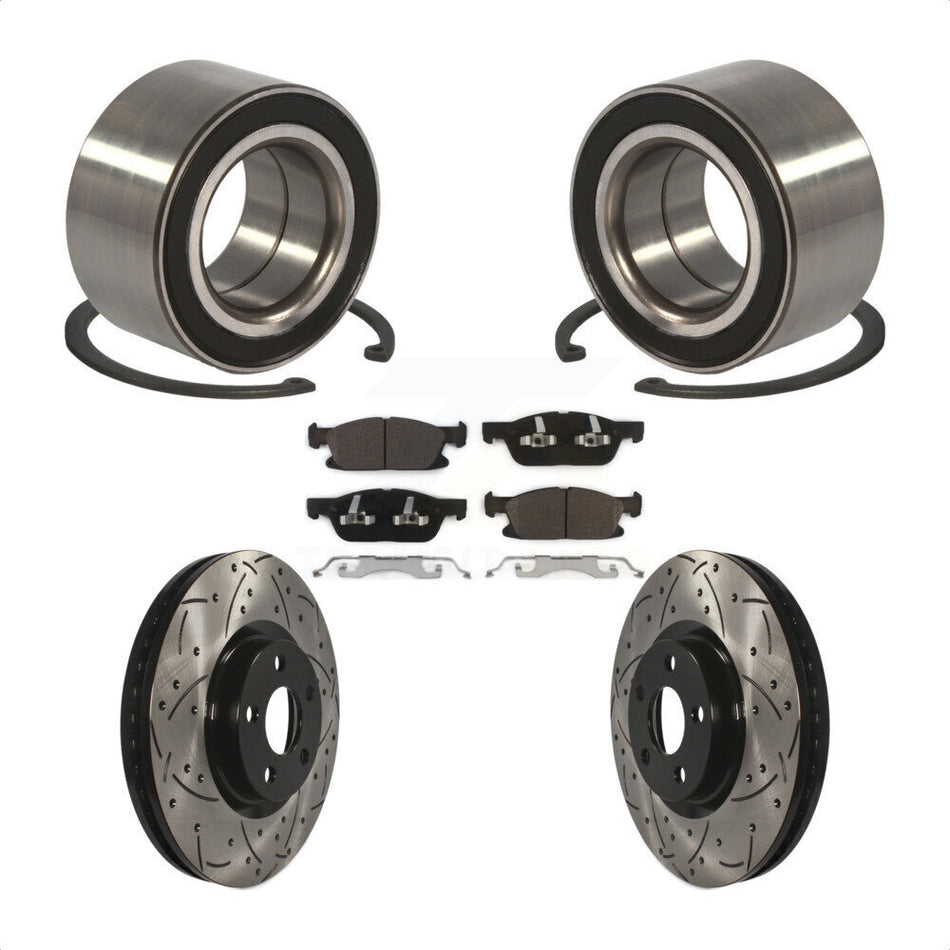 Front Wheel Bearing With Coated Drilled Slotted Disc Brake Rotors And Ceramic Pads Kit For 2015 Ford Edge FWD KBB-101168