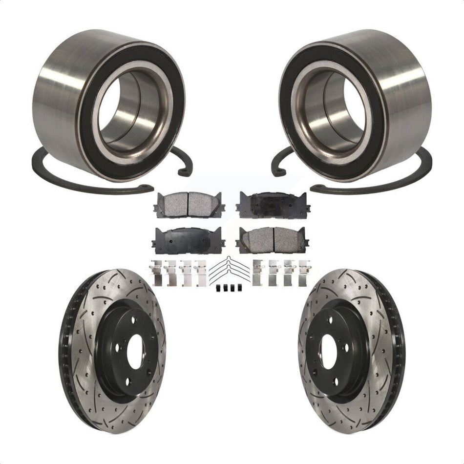 Front Wheel Bearing With Coated Drilled Slotted Disc Brake Rotors And Ceramic Pads Kit For Toyota Camry Lexus ES350 Avalon ES300h KBB-101171