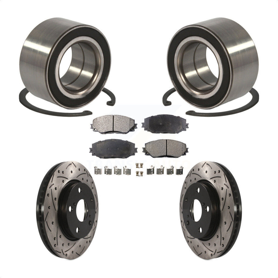 Front Wheel Bearing With Coated Drilled Slotted Disc Brake Rotors And Ceramic Pads Kit For 2010 Lexus HS250h KBB-101172