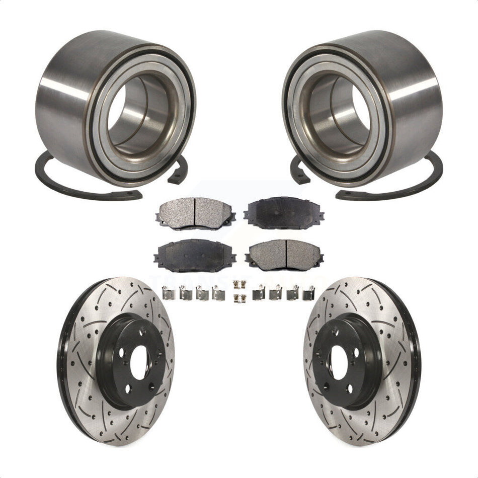 Front Wheel Bearing With Coated Drilled Slotted Disc Brake Rotors And Ceramic Pads Kit For Toyota Corolla Matrix Pontiac Vibe KBB-101175
