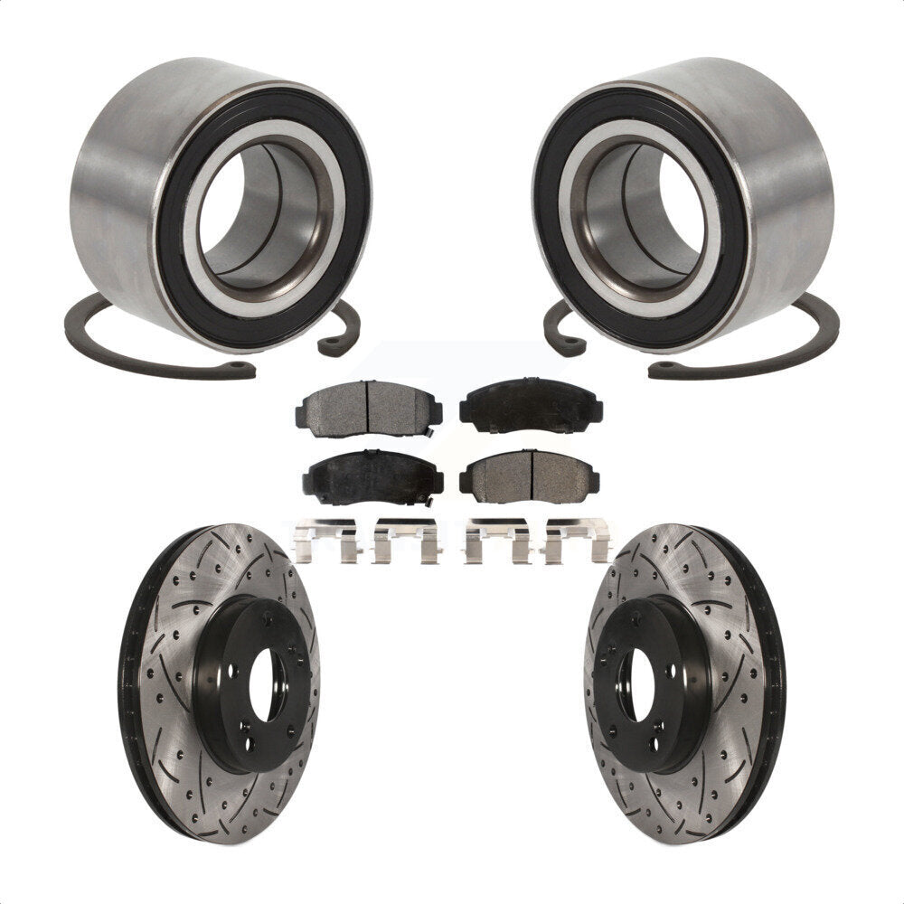 Front Wheel Bearing Coated Drilled Slotted Disc Brake Rotor And Pads Kit For Honda Accord KBB-101176