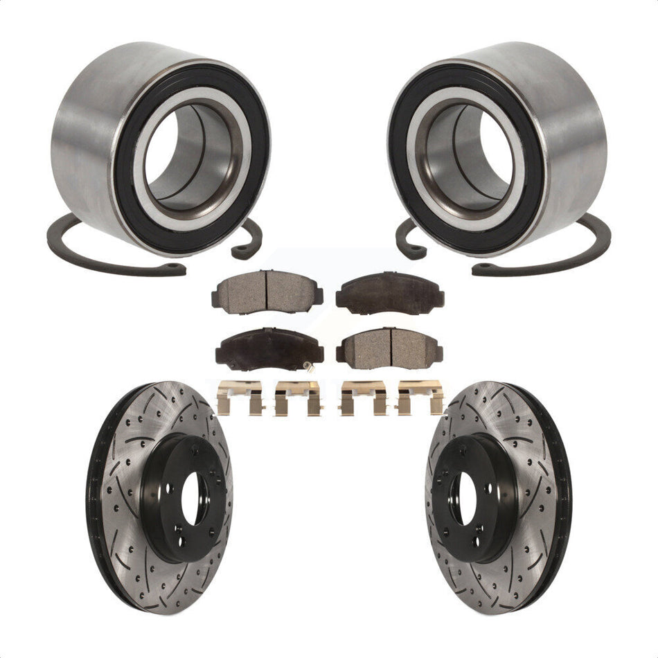 Front Wheel Bearing With Coated Drilled Slotted Disc Brake Rotors And Ceramic Pads Kit For Honda Accord Acura CSX KBB-101178