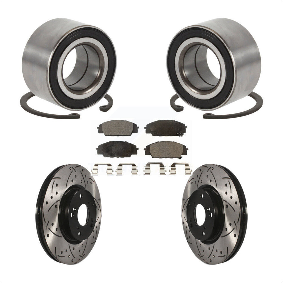 Front Wheel Bearing With Coated Drilled Slotted Disc Brake Rotors And Ceramic Pads Kit For Honda Civic Acura CSX KBB-101179