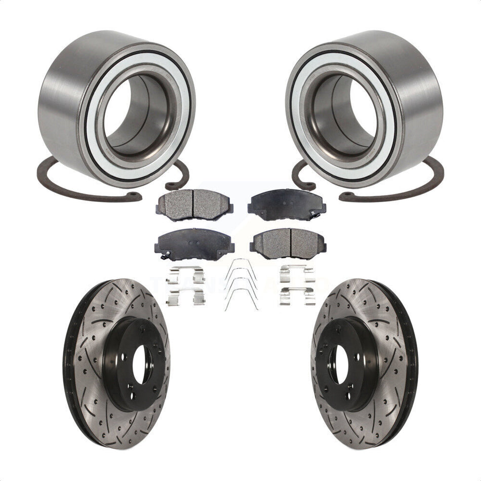 Front Wheel Bearing With Coated Drilled Slotted Disc Brake Rotors And Ceramic Pads Kit For Honda Element KBB-101182