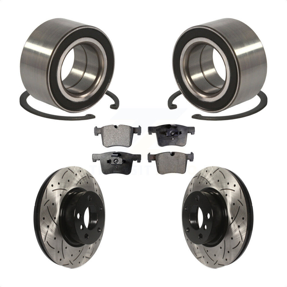 Front Wheel Bearing With Coated Drilled Slotted Disc Brake Rotors And Ceramic Pads Kit For 2011-2012 BMW X3 KBB-101186