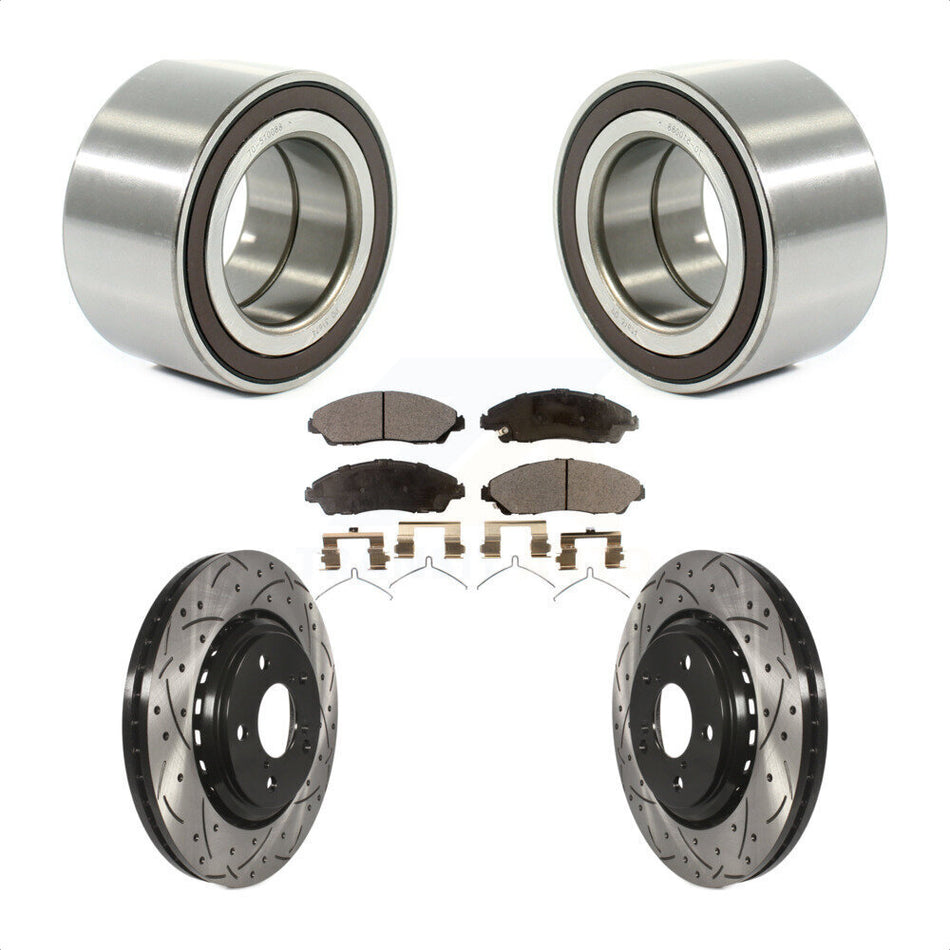 Front Wheel Bearing With Coated Drilled Slotted Disc Brake Rotors And Ceramic Pads Kit For 2017-2019 Honda Ridgeline KBB-101187