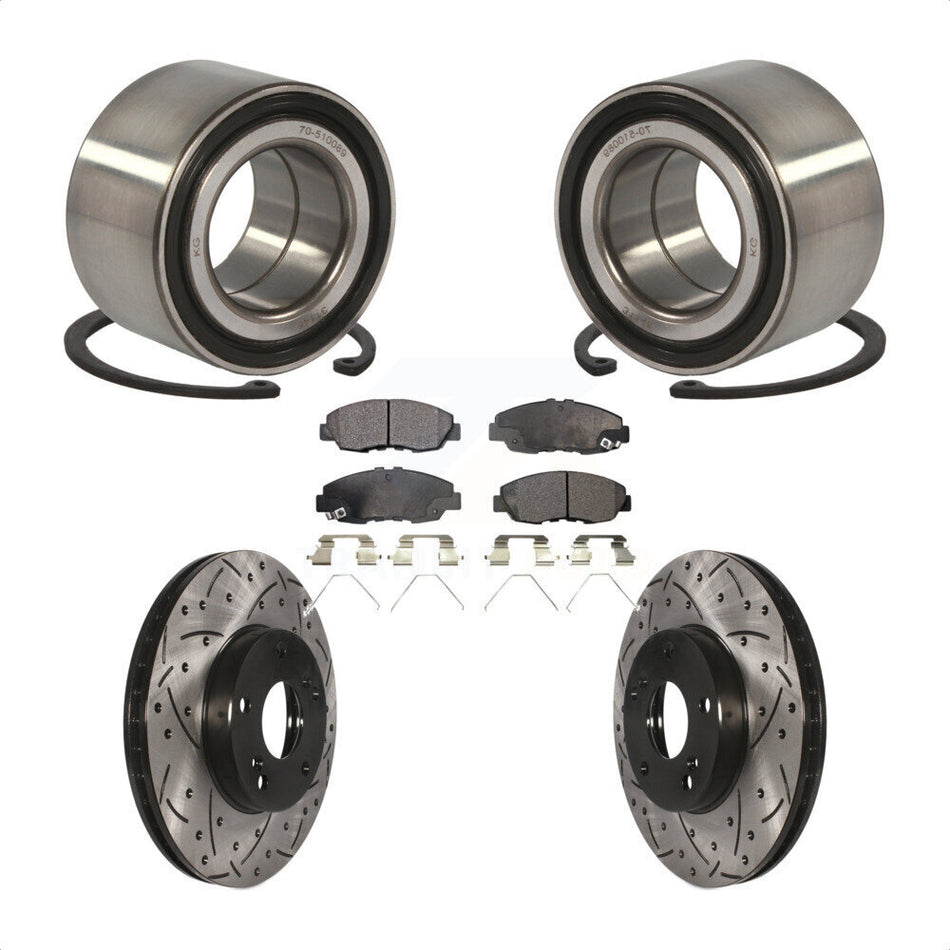 Front Wheel Bearing With Coated Drilled Slotted Disc Brake Rotors And Ceramic Pads Kit For 2014-2015 Honda Civic Touring KBB-101188