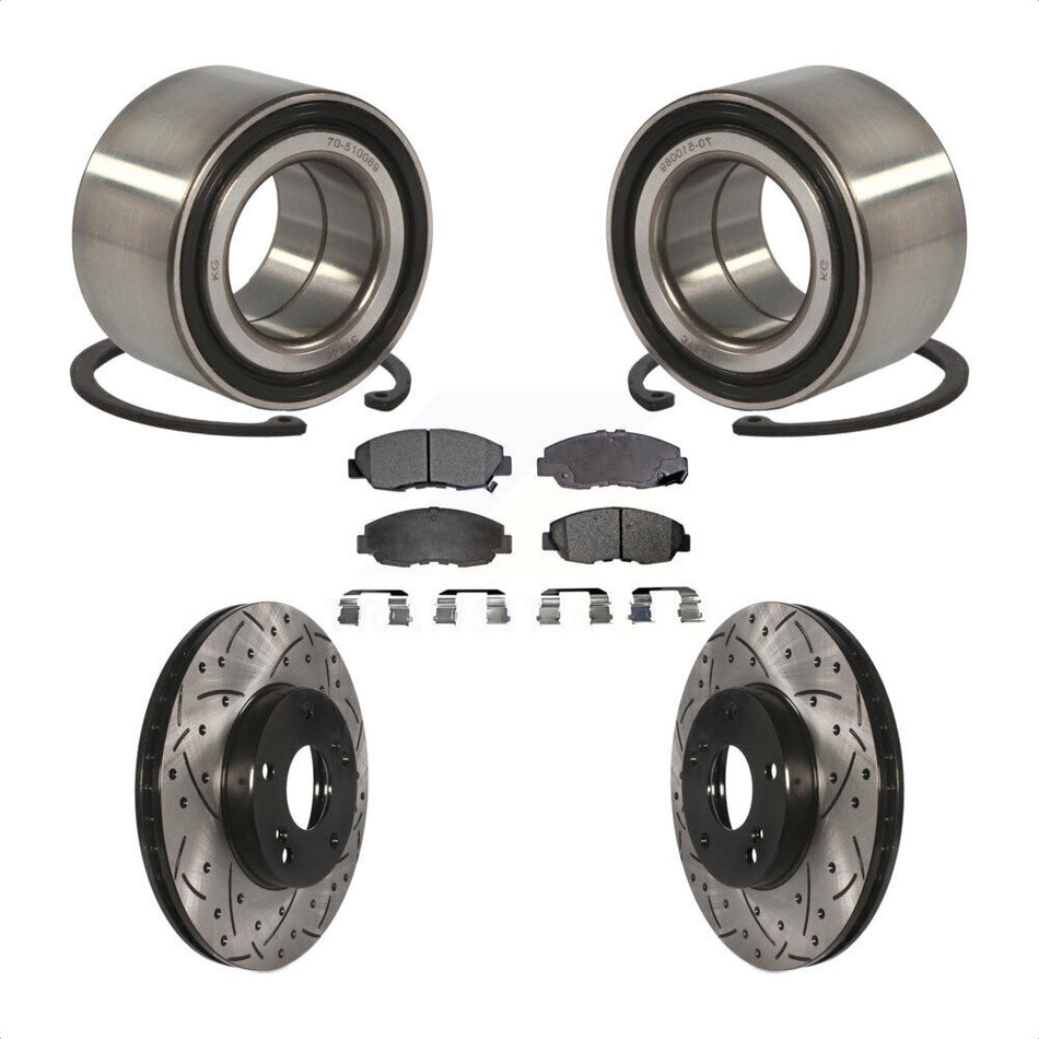 Front Wheel Bearing With Coated Drilled Slotted Disc Brake Rotors And Ceramic Pads Kit For 2011 Honda Civic GX KBB-101189